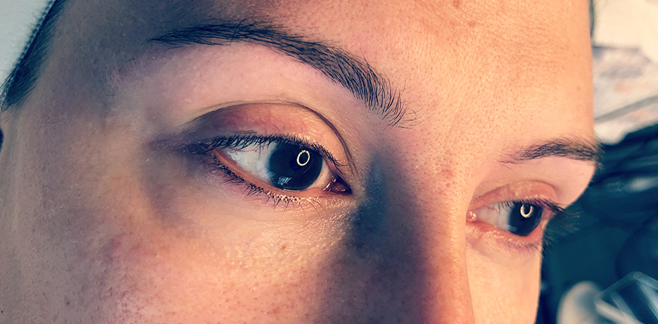 Close-up of brows and eyes after microblading