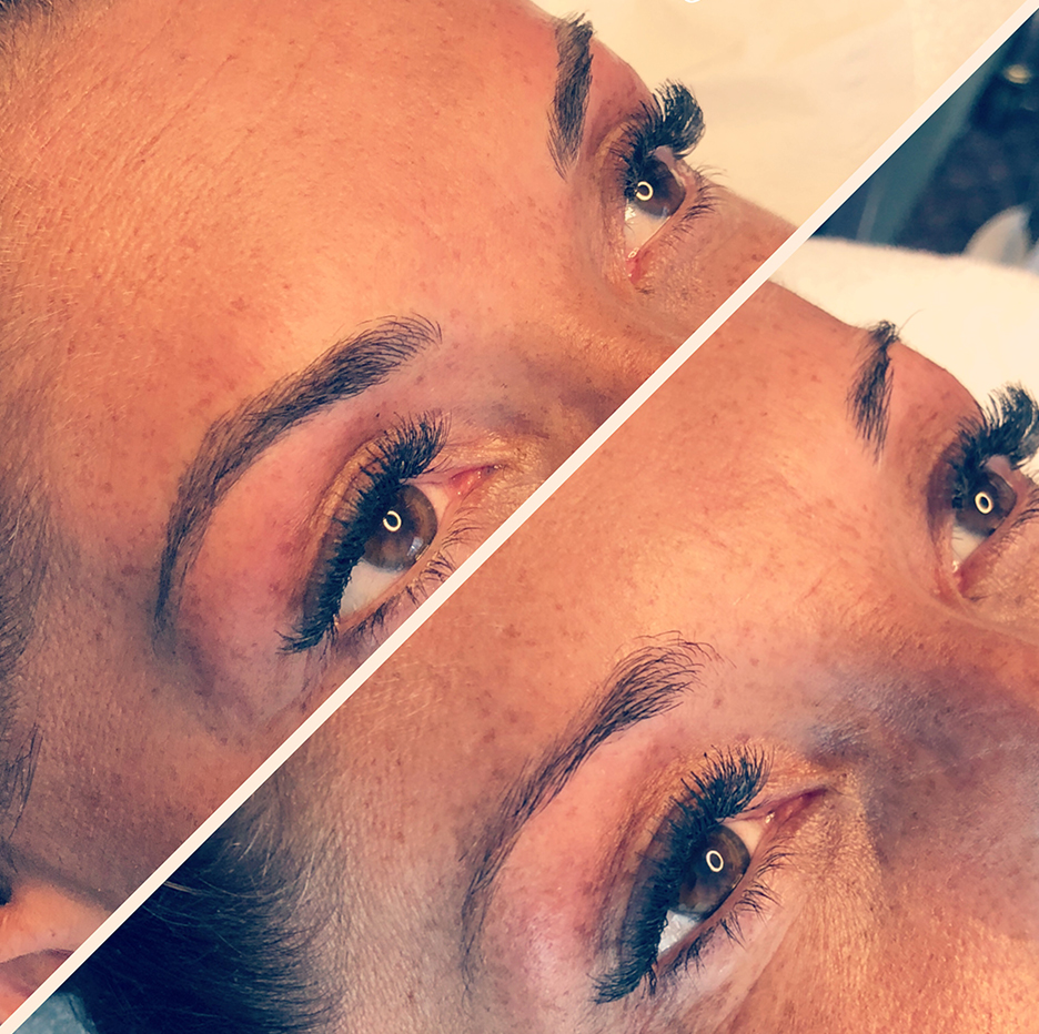 Before and after microblading — diagonal split